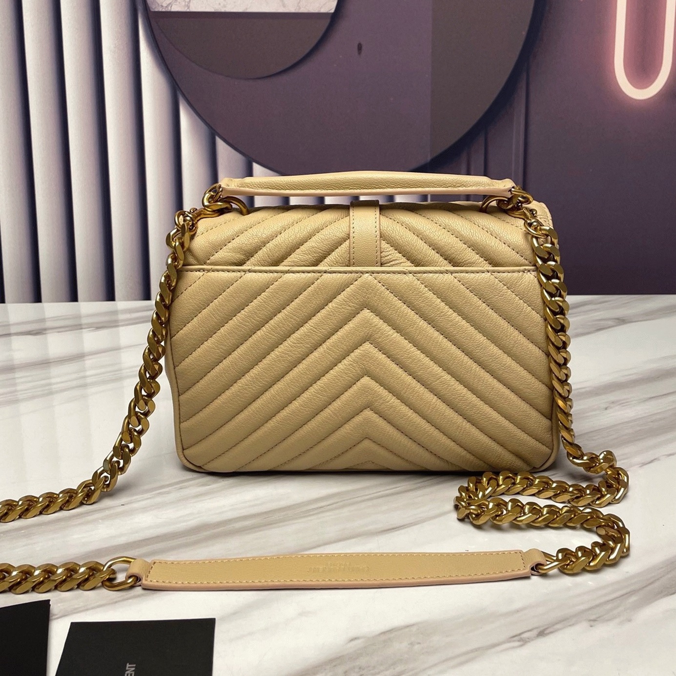 Fake Saint Laurent College Medium Chain Bag Beige