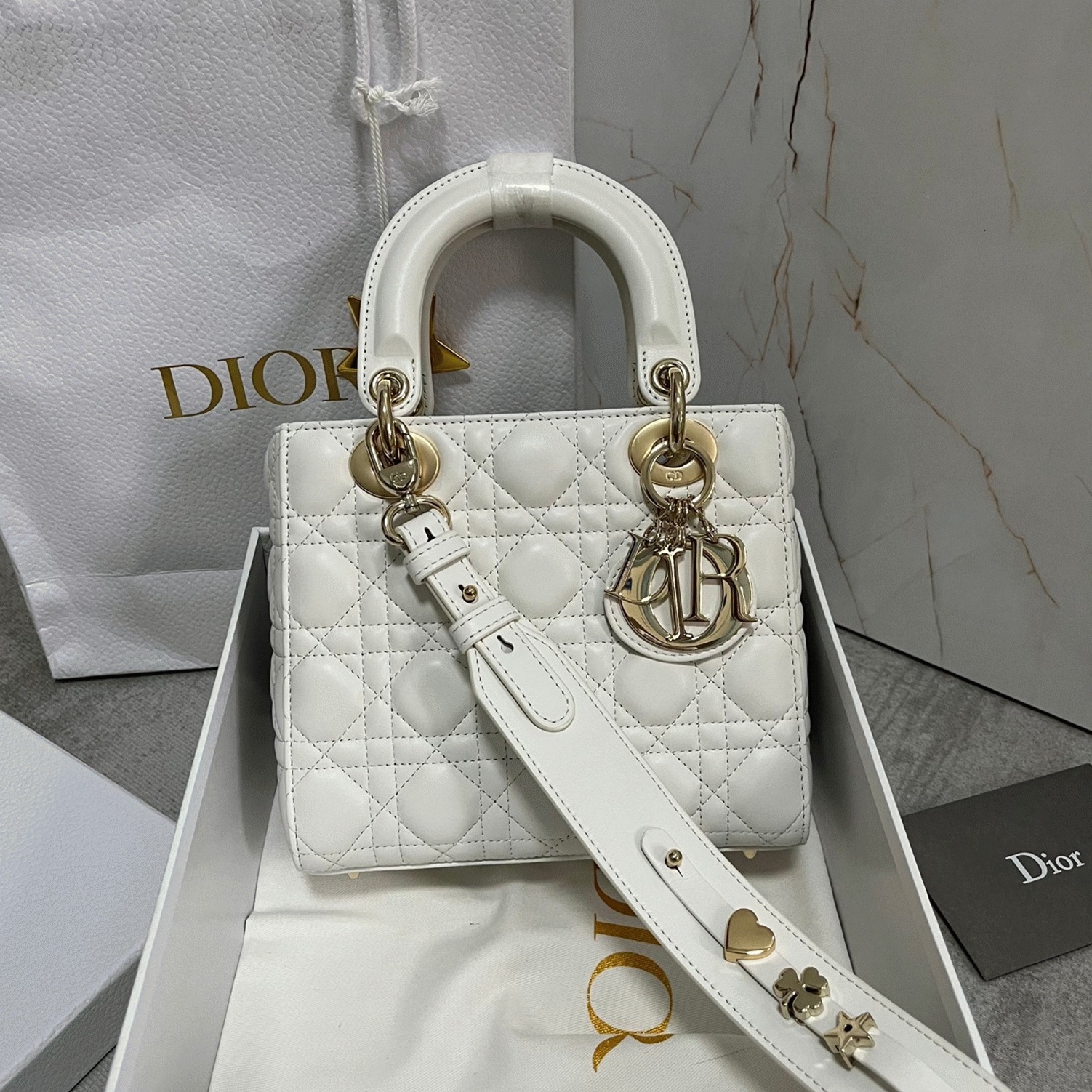 Dior Small Lady Dior My ABCDior Bag Faux in White