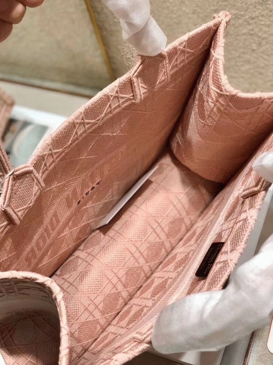 Dior Medium Book Tote Bag Knockoff in Pink Cannage Embroidered Canvas