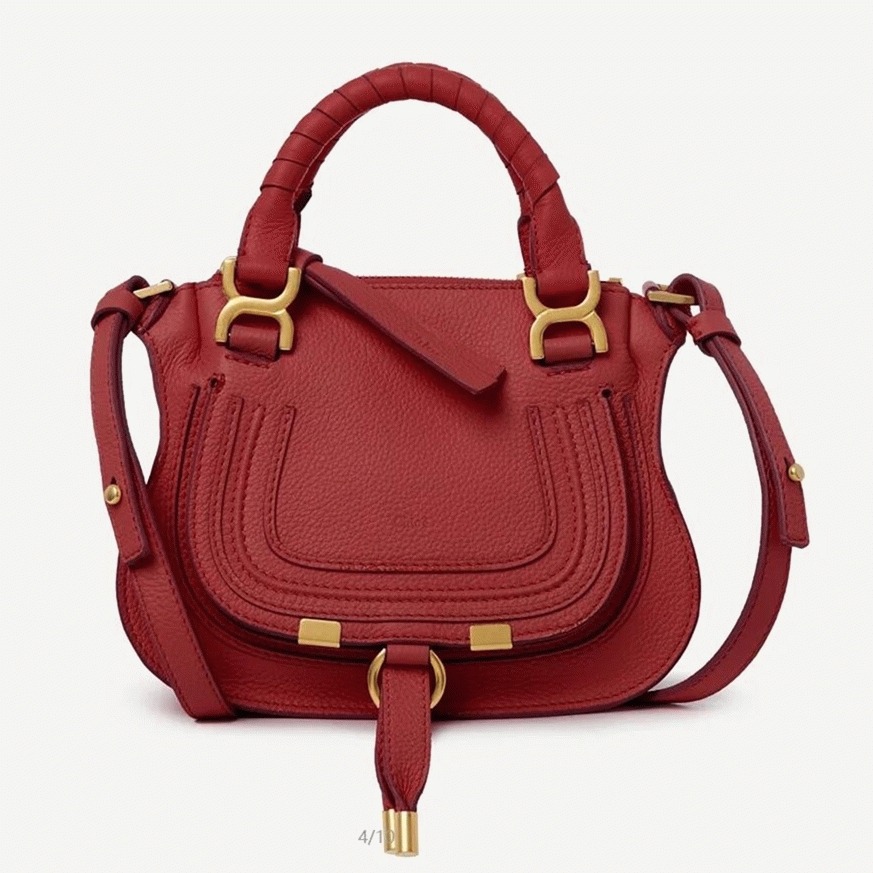 Red Grained Leather Chloe Marcie Mini Double Handle Fake Bag