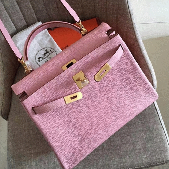 Pink Clemence Replica Hermes Kelly Retourne 28cm Feminine Handbag