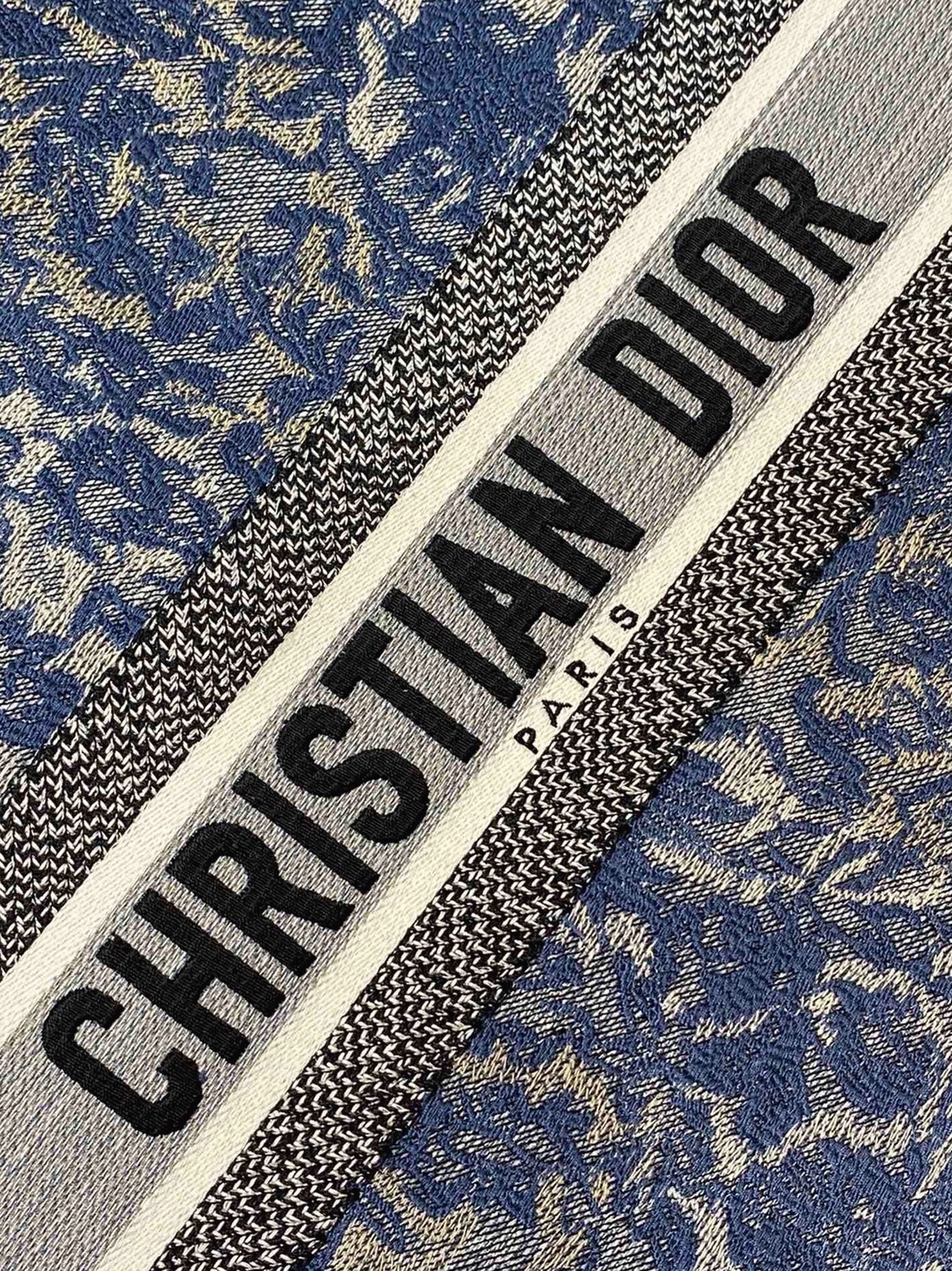 Dior Large Book Tote Bag Replica in Blue Brocart Denim-Effect Embroidery