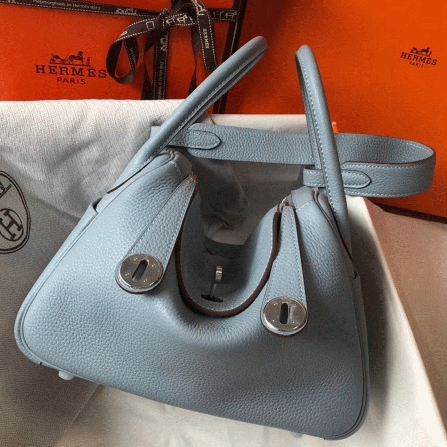 Replica Hermes Lindy 26cm handbag in blue lin