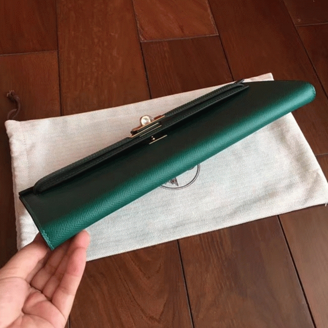 Malachite Epsom Fake Hermes Kelly Cut Clutch Fashion Purse