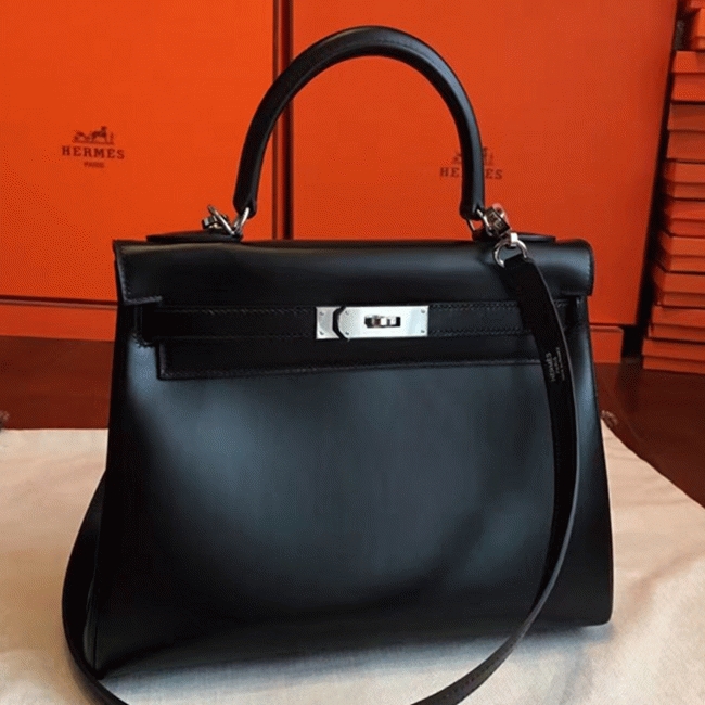 Black Replica Hermes Kelly Retourne 28cm Everyday Tote