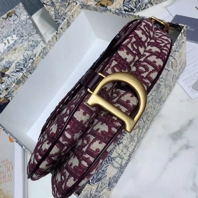 Dior Saddle Bag Faux in Burgundy Dior Oblique Jacquard