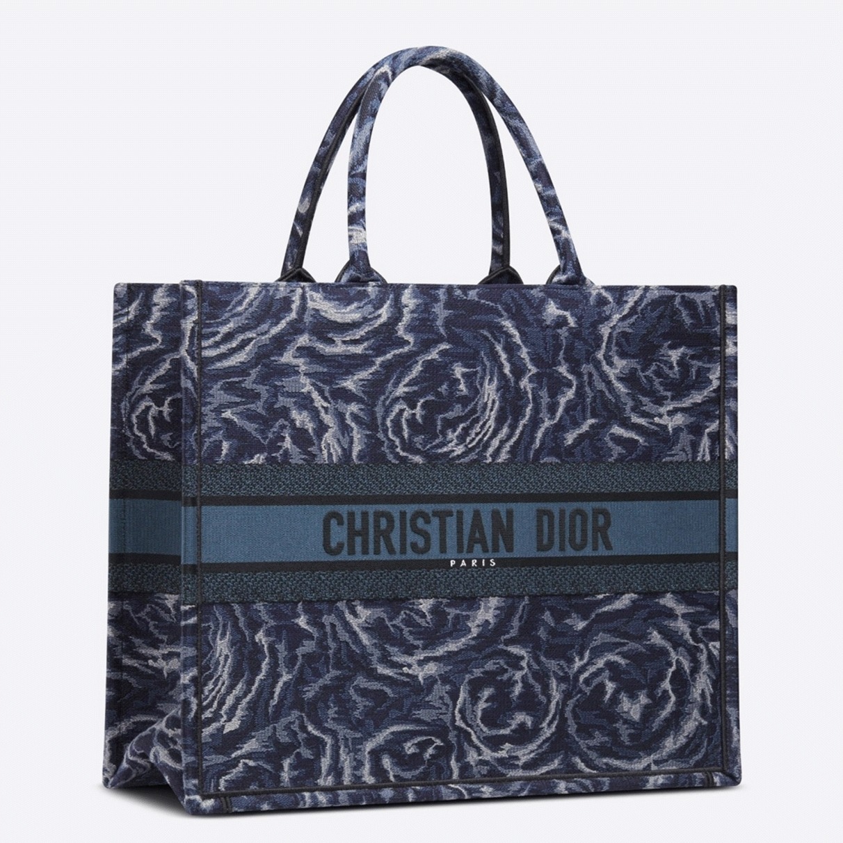 Dior Large Book Tote Bag Replica in Blue Dior Roses Embroidery