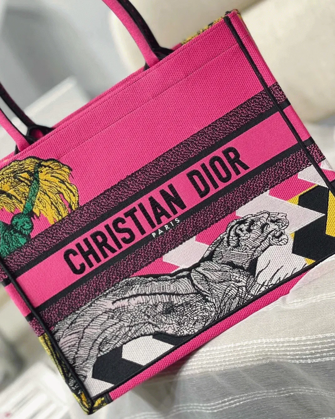Dior Medium Book Tote Bag Replica in Toile de Jouy Zoom Pop Embroidery