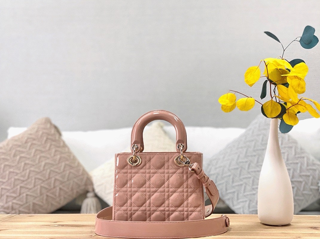 Dior Small Lady Dior Bag Faux in Powder Patent Cannage Calfskin