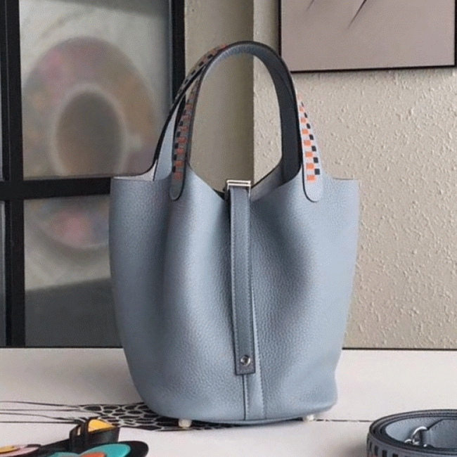 Blue braided handles fake luxury Hermes Lin Picotin Lock 18cm handbag