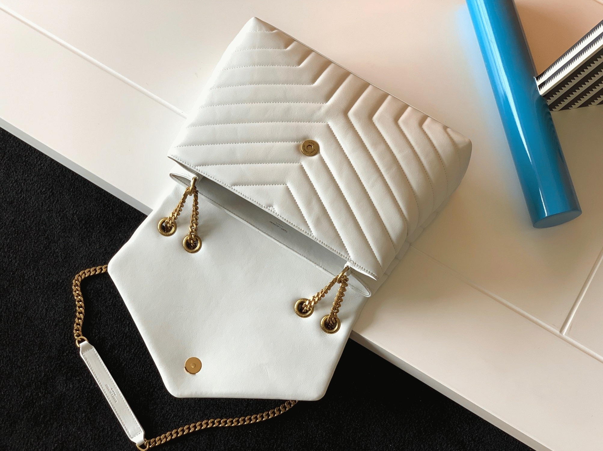 Fake Saint Laurent LouLou Medium Chain Bag White