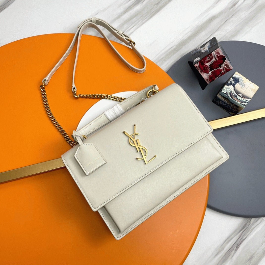 Knockoff Saint Laurent Sunset Medium Top Handle Bag White Calfskin
