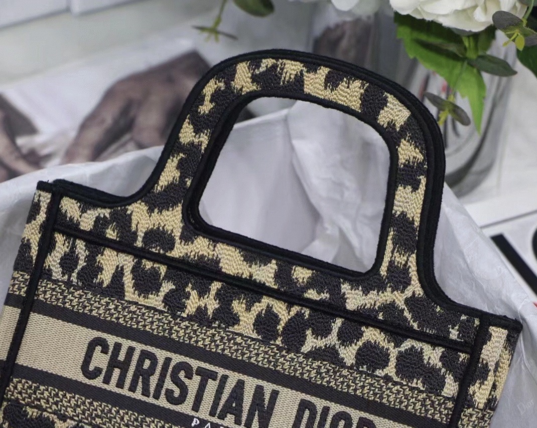 Dior Mini Book Tote Bag Knockoff in Beige Multicolor Mizza Embroidery