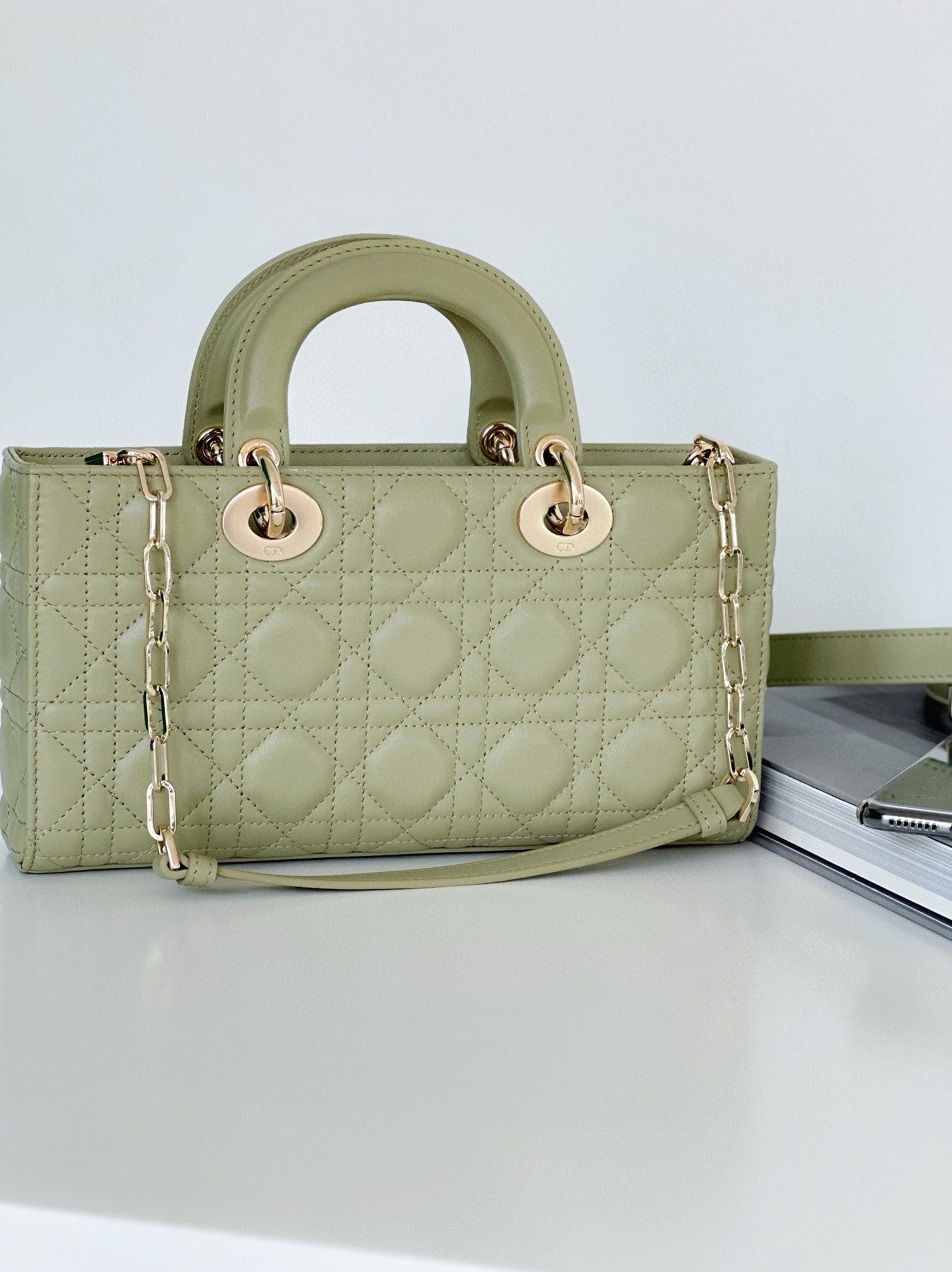 Dior Lady D-Joy Medium Bag Knockoff in Ethereal Green Cannage Lambskin