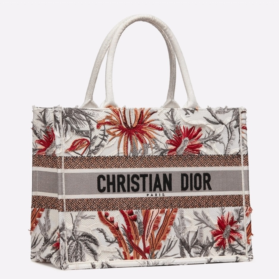 Dior Medium Book Tote Fake in White Camouflage with Multicolored