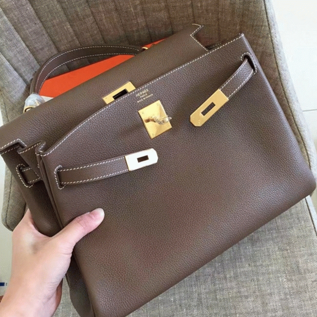 Etoupe Clemence Copy Top Quality Hermes Kelly Retourne 32cm Bag