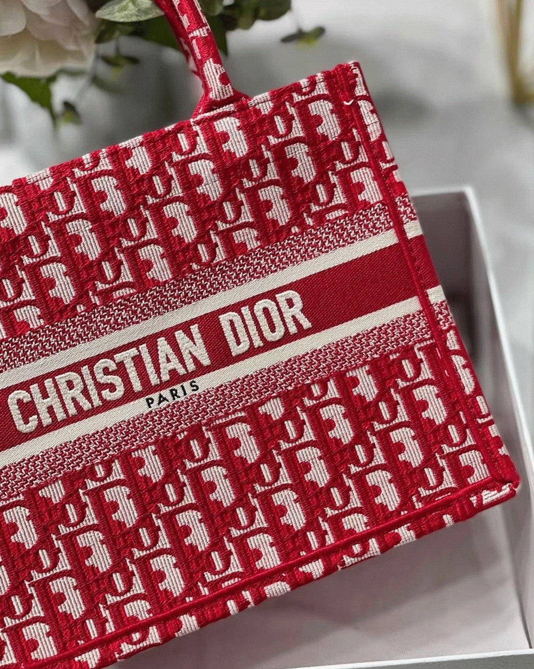 Dior Small Book Tote Bag Fake in Burgundy Dior Oblique Embroidery
