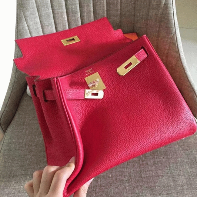 Red Clemence Fake Hermes Kelly Retourne 32cm Vibrant Purse