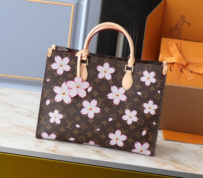 X TM Monogram Canvas Onthego MM With Cherry Blossom