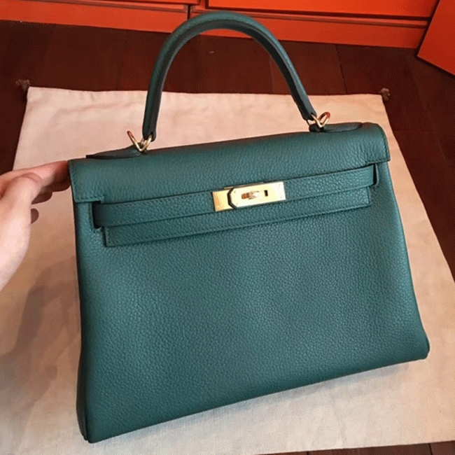 Malachite Clemence Knockoff Hermes Kelly Retourne 32cm Stylish Bag