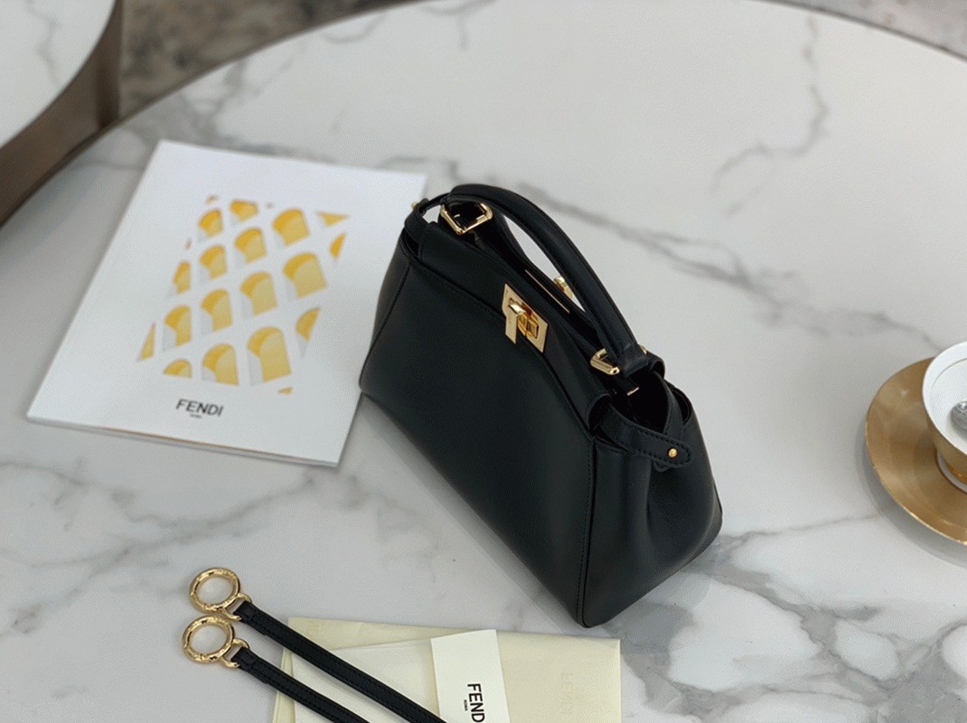 Top Quality Replica Fendi Peekaboo Mini Bag In Black Nappa Leather