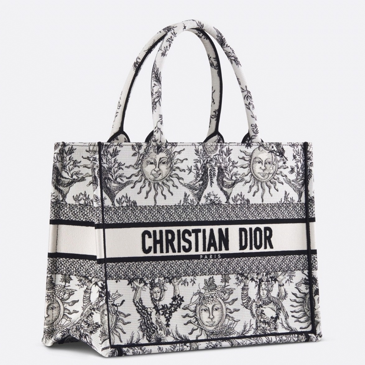 Dior Large Book Tote Bag Fake in White Toile de Jouy Soleil Embroidery