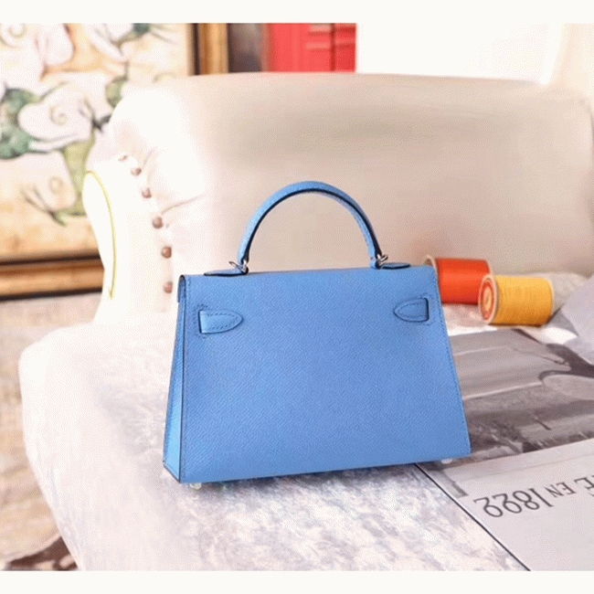 Celeste Epsom Replica Hermes Kelly 20cm Soft Blue Purse