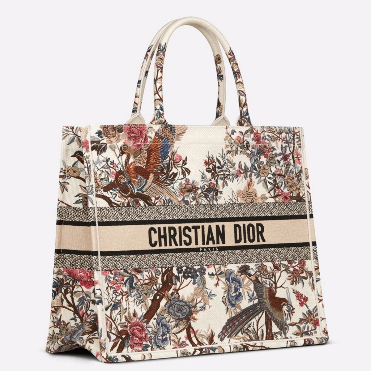 Dior Large Book Tote Bag Fake in White Jardin d Hiver Embroidery