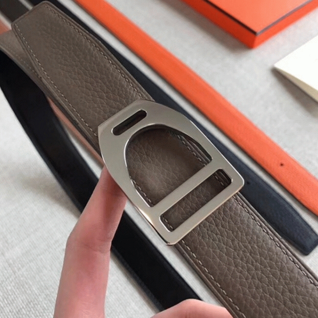 Knockoff Hermes Etrier buckle belt in taupe shade