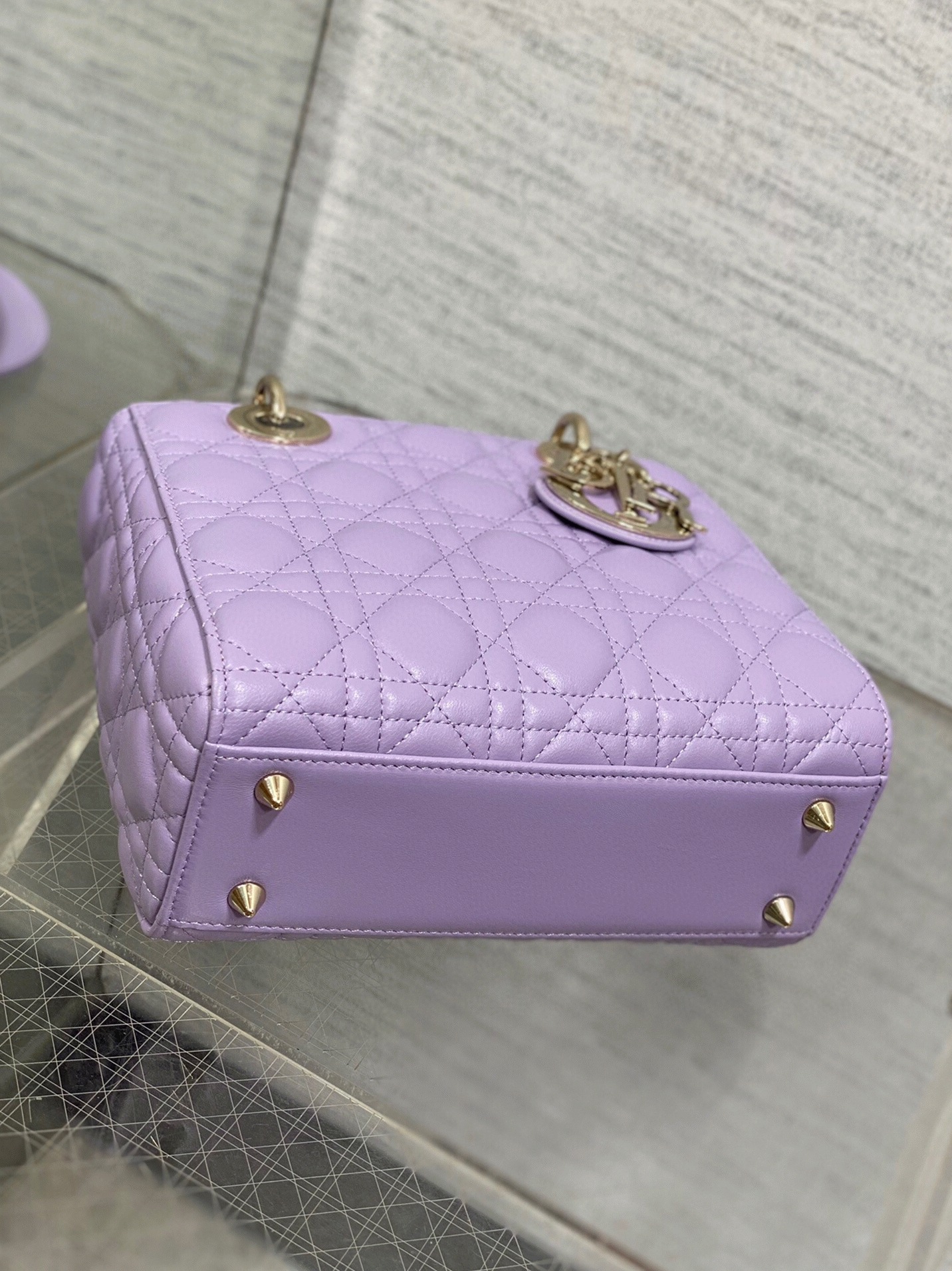 Dior Small Lady Dior Bag Fake in Lilas Lambskin with Resin Charms