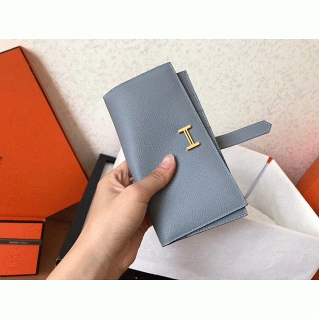 Blue Lin Epsom Fake Hermes Bearn Wallet