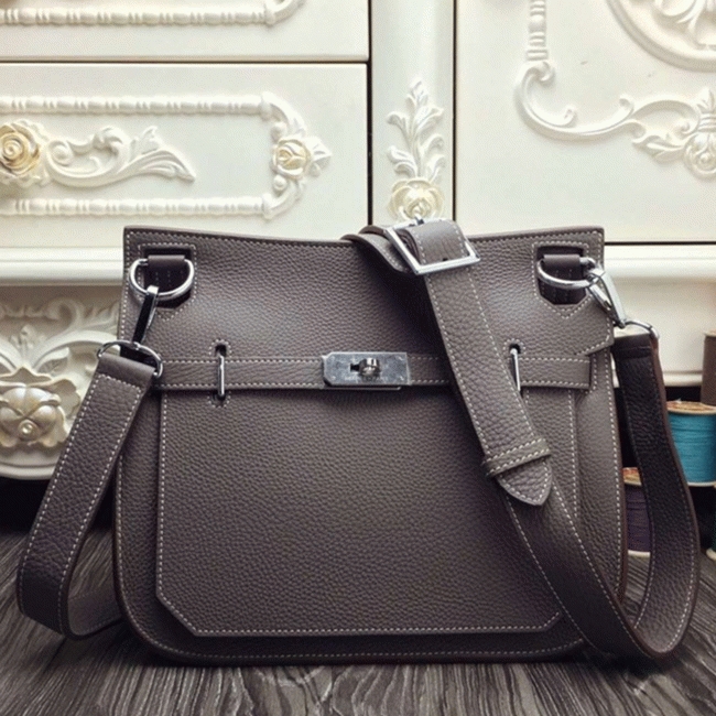 Large grey knockoff Hermes Jypsiere 31cm handbag