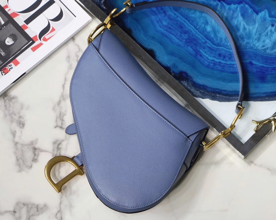 Dior Saddle Bag Knockoff in Denim Blue Grained Calfskin