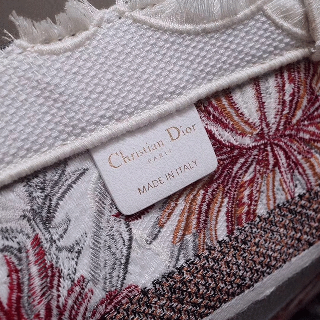 Dior Medium Book Tote Fake in White Camouflage with Multicolored
