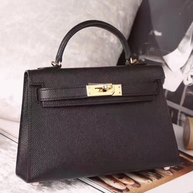 Black Epsom Knockoff Hermes Kelly 20cm Classic Handbag
