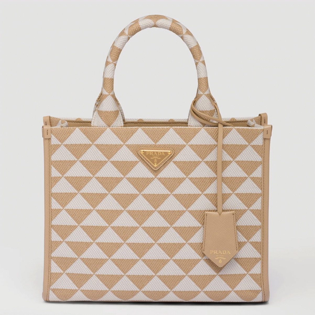 Prada Symbole Large Bag Knockoff in Beige/White Jacquard Fabric