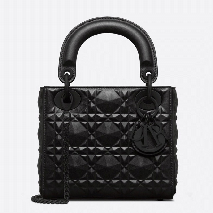 Dior Lady Dior Mini Bag in Black Calfskin with Diamond Motif