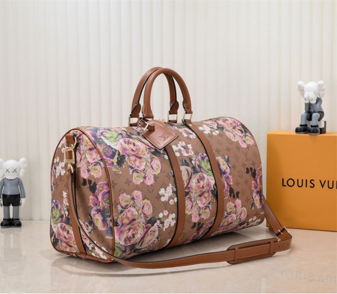 Louis Vuitton Keepall Bandouliere 50 Travel Bag In Brown With Floral Pattern
