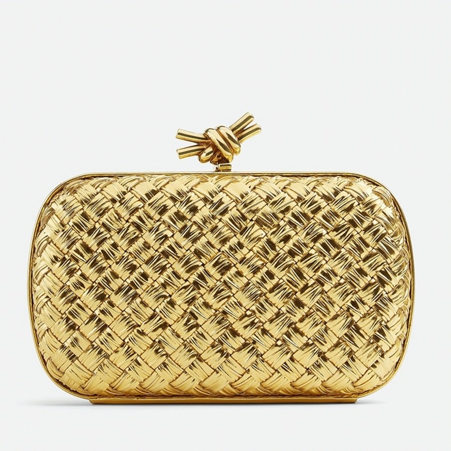 Fake Bottega Veneta Knot Minaudiere Clutch Gold Intreccio