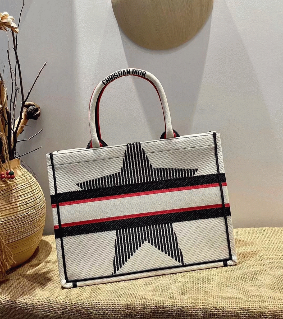 Dior Large Book Tote Bag Fake in DiorAlps White Three-Tone Embroidery