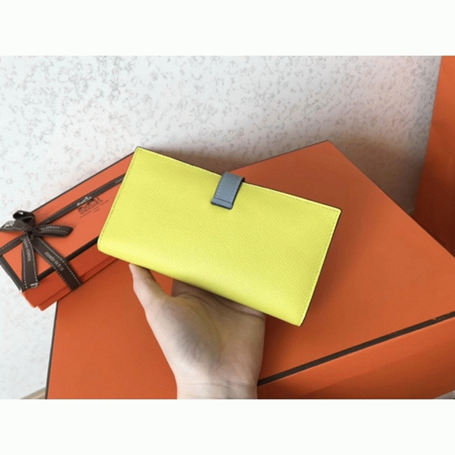 Soufre Blue Lin Epsom Replica Designer Hermes Bearn Wallet