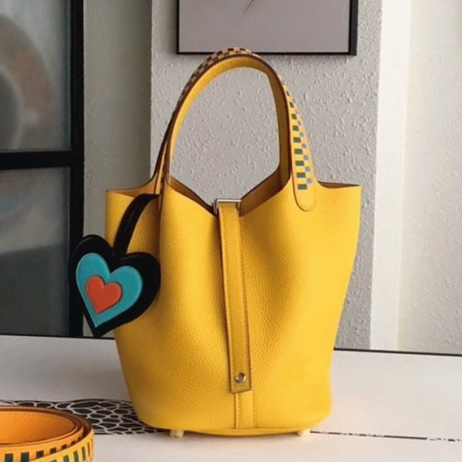 Yellow knockoff Hermes Picotin Lock 22cm handbag with braided handles