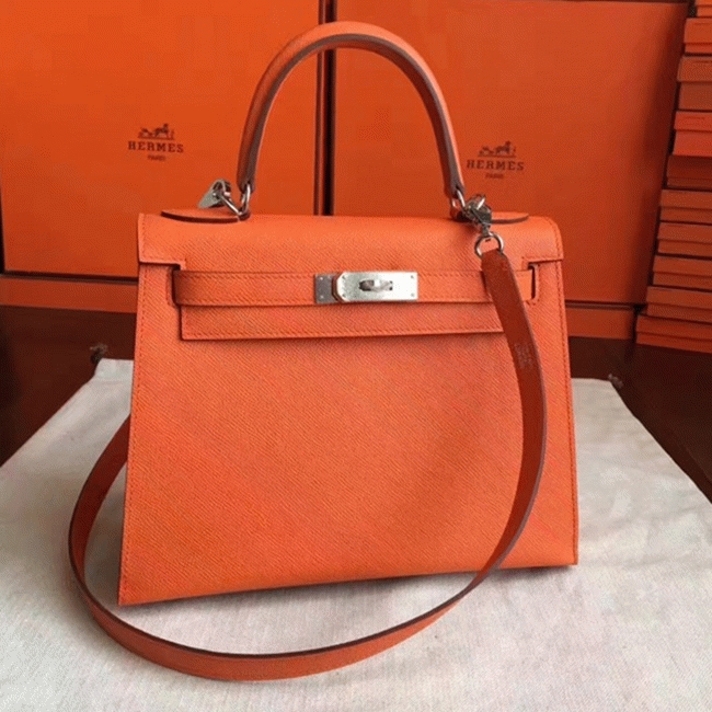 Orange Epsom Replica Hermes Kelly Sellier 28cm Bright Handbag