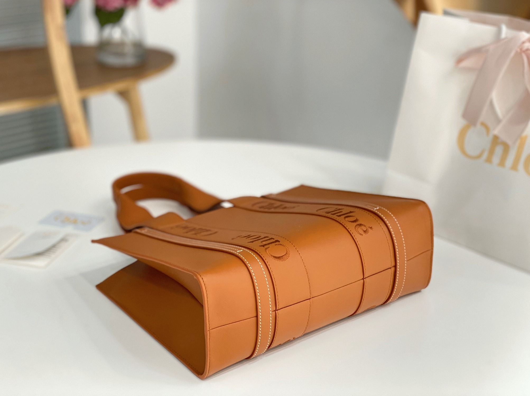 Top Quality Faux Chloe Woody Medium Tote Bag In Brown Calfskin