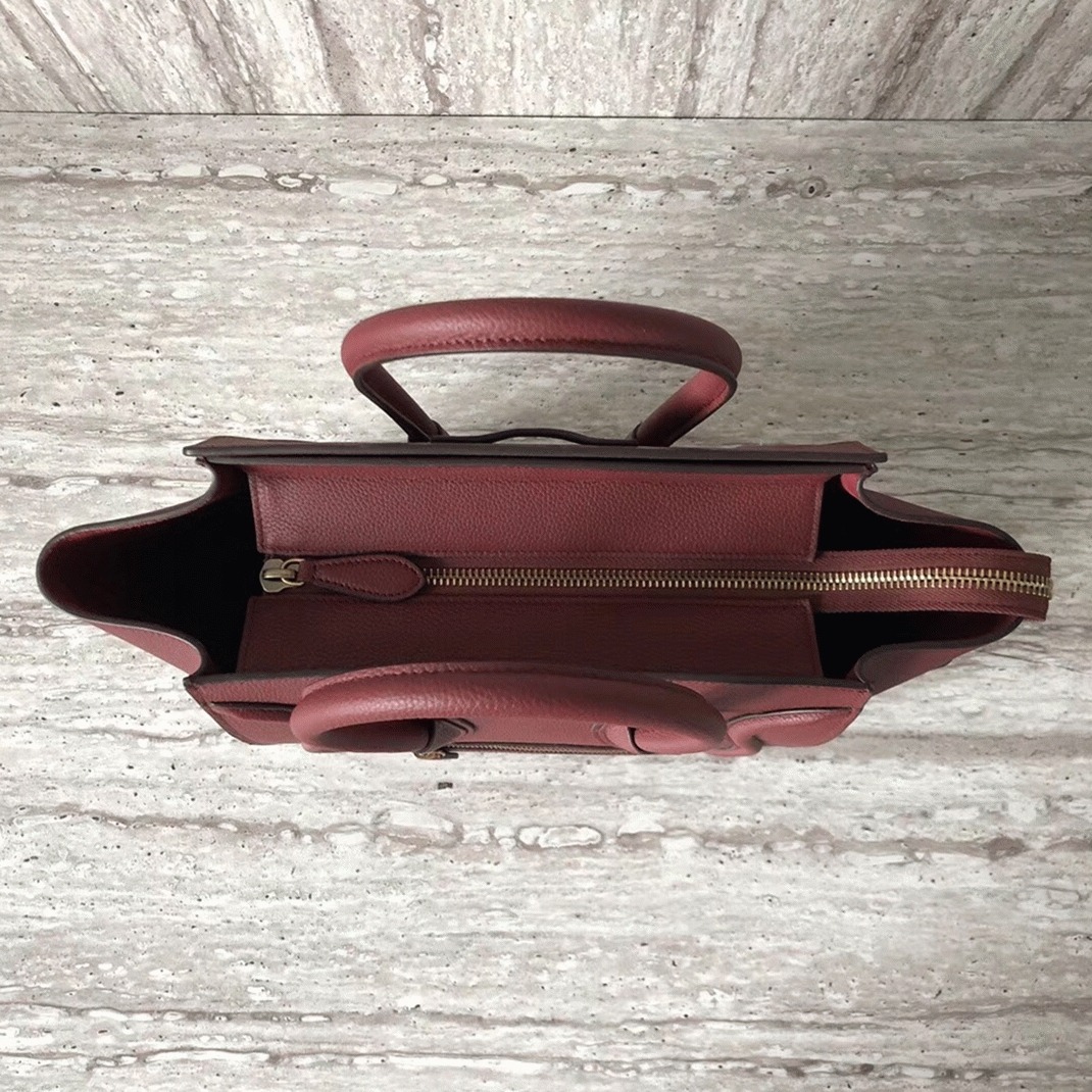 Celine Micro Luggage Tote Bag Knockoff in Dark Red