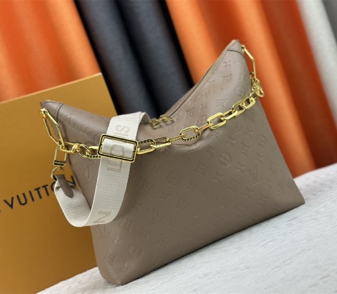 Louis Vuitton Monogram Empreinte Coussin MM Hobo In Galet Gray