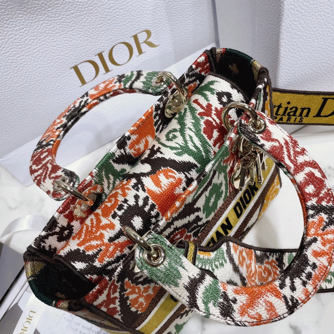 Dior Lady D-Lite Medium Bag Faux in Yellow Dior Paisley Embroidery