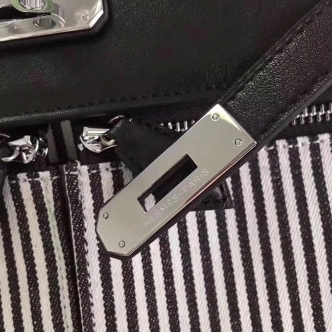 Black Toile   Swift Knockoff Hermes Kelly Lakis 32cm Hybrid Bag