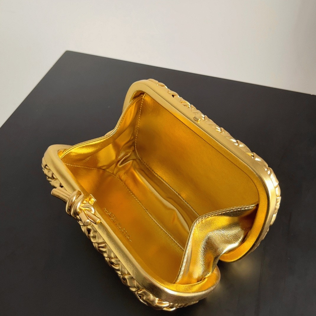 Fake Bottega Veneta Knot Minaudiere Clutch Gold Intreccio