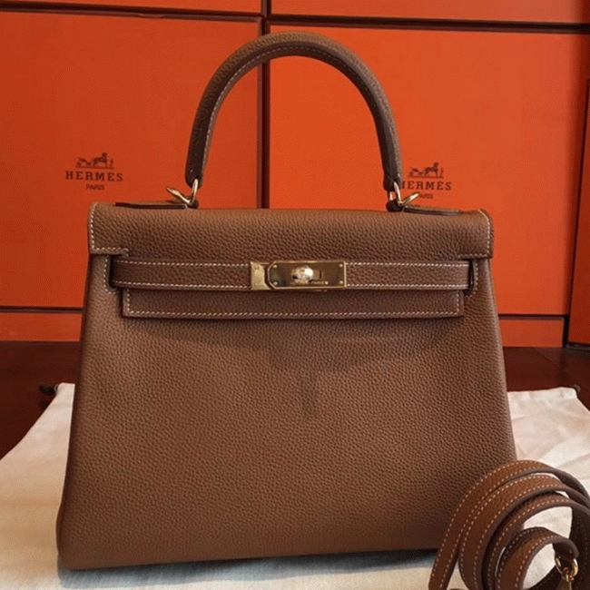 Gold Clemence Knockoff Hermes Kelly Retourne 28cm Classic Bag